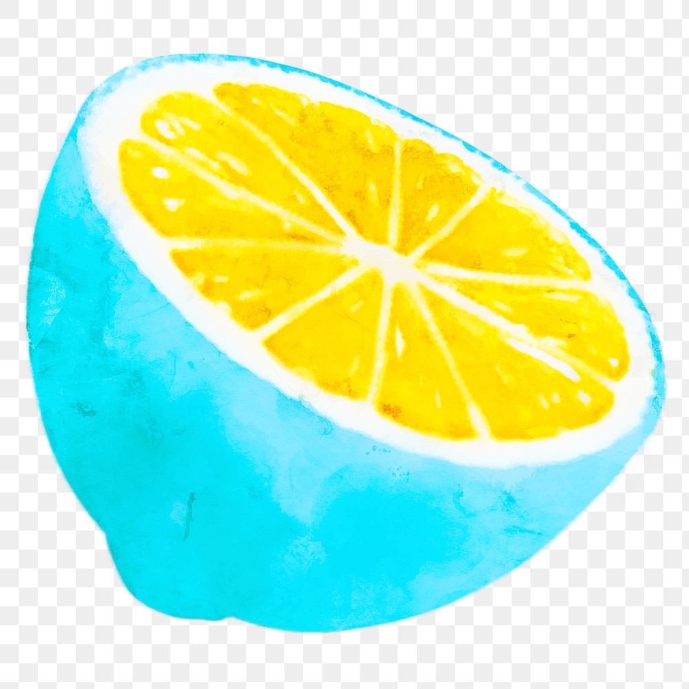 Blue lemon png clipart, fruit drawing on transparent background