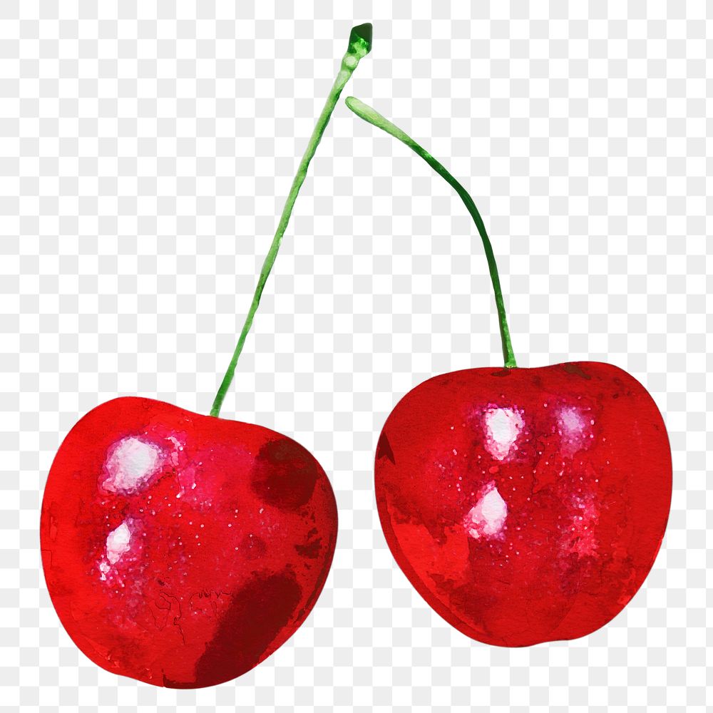 Red cherry  png sticker, watercolor fruit on transparent background