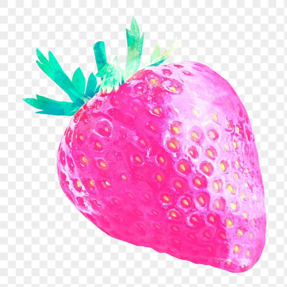 Pink strawberry png sticker, watercolor fruit on transparent background