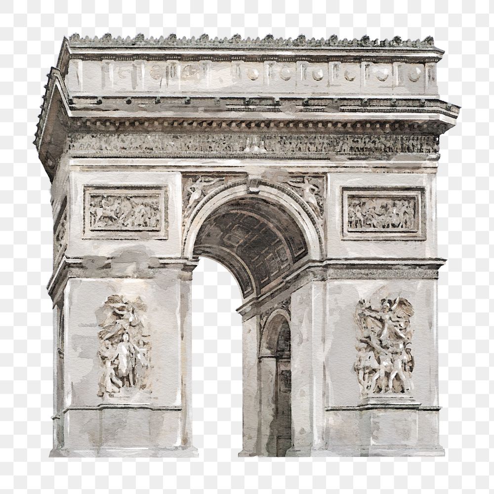 Arc de Triomphe png watercolor clipart, Paris historical landmark, transparent background