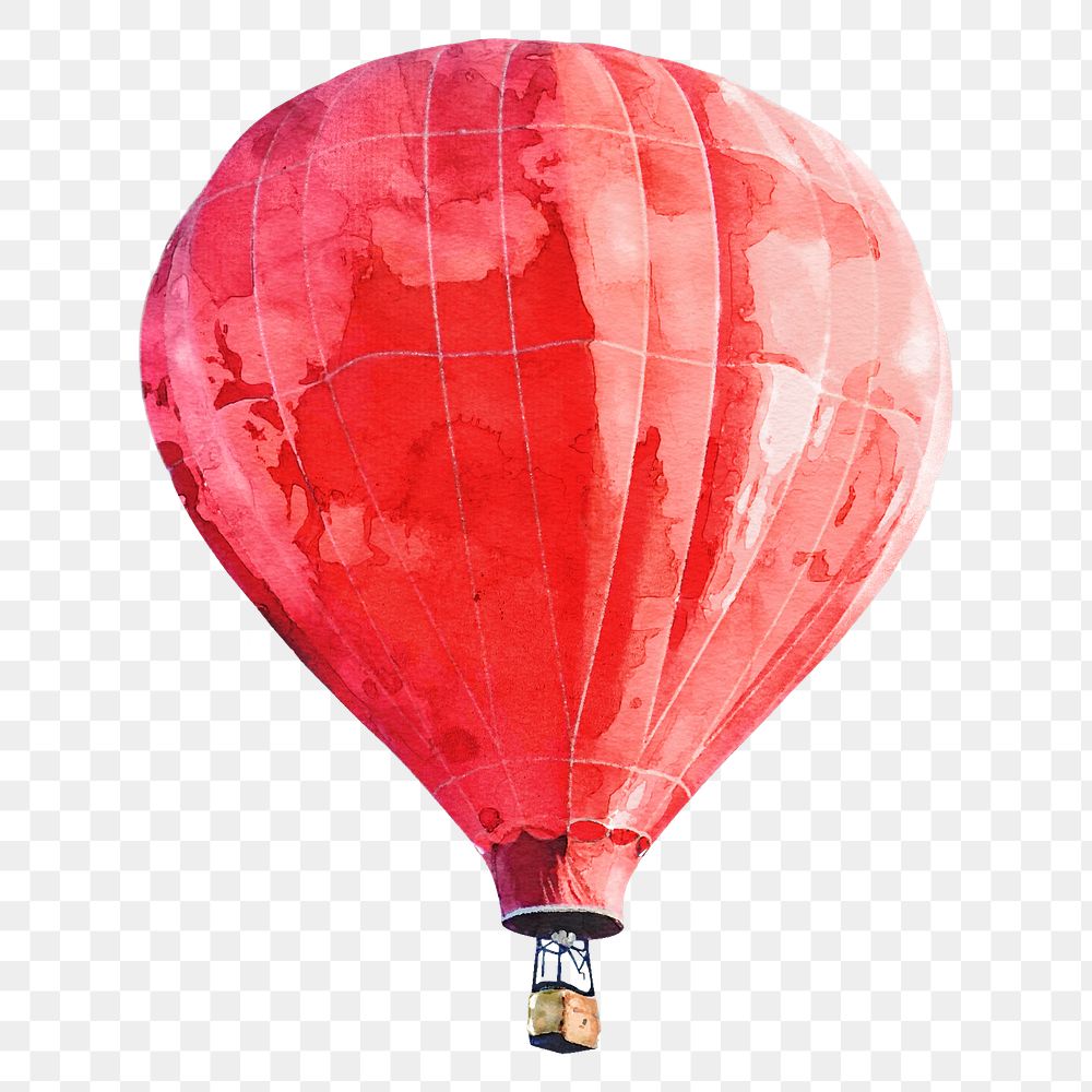 Watercolor hot air balloon png illustration, red aesthetic design on transparent background