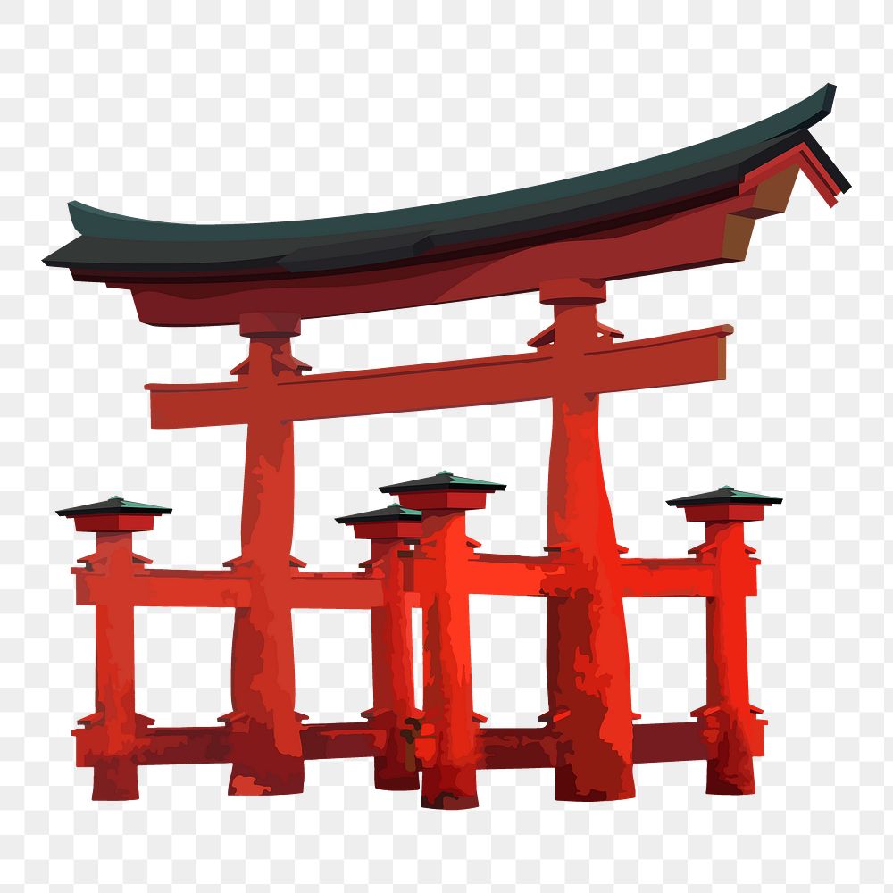 Kyoto Torii gate png aesthetic illustration, vectorize Japanese architecture, transparent background