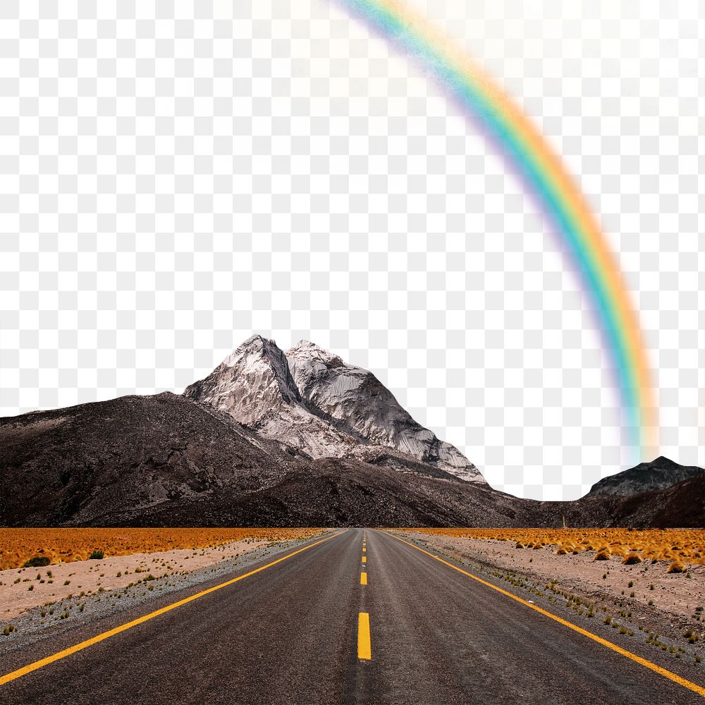 Rainbow road png border, transparent background, surreal pink starry sky remix