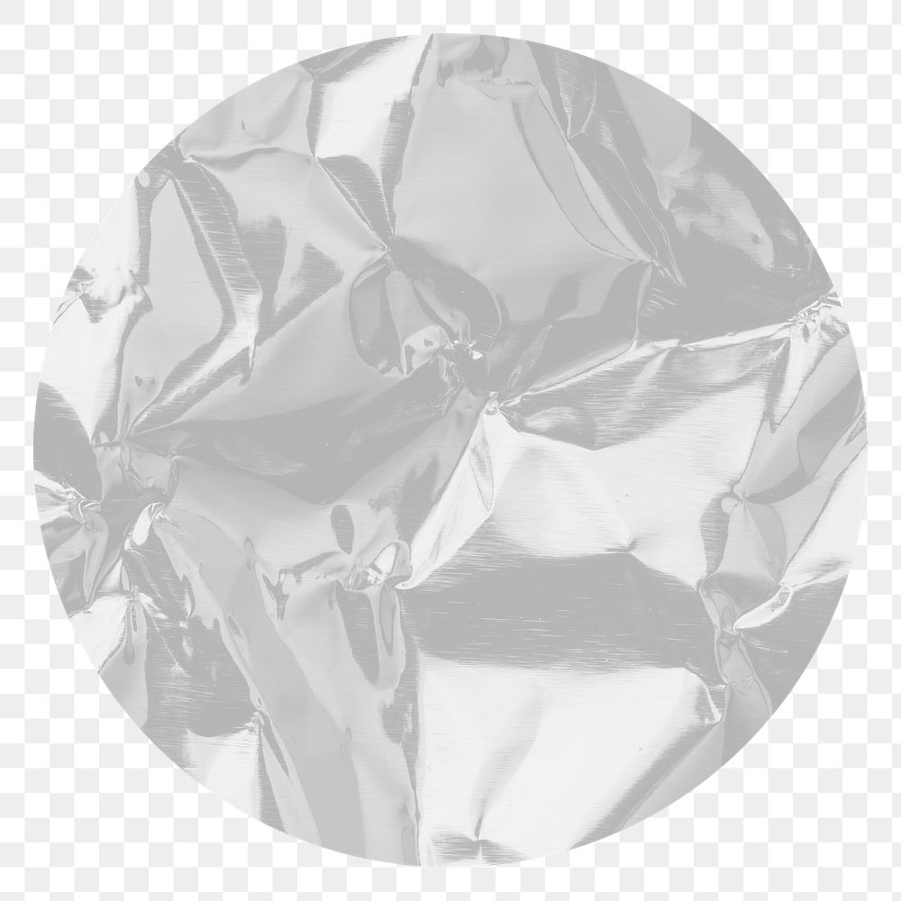 Crumpled foil png paper texture clipart, reflective effect on transparent background