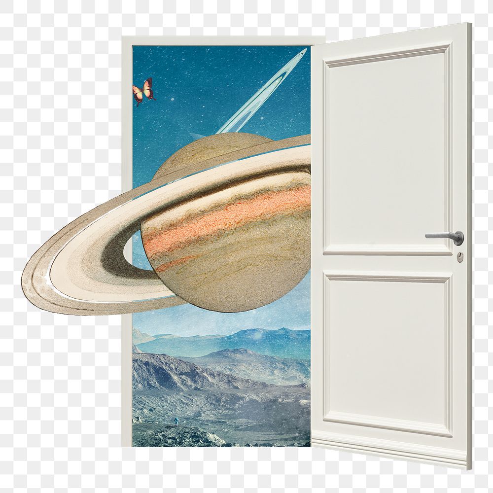 Saturn aesthetic png, surreal escapism space travel, remixed media, transparent background
