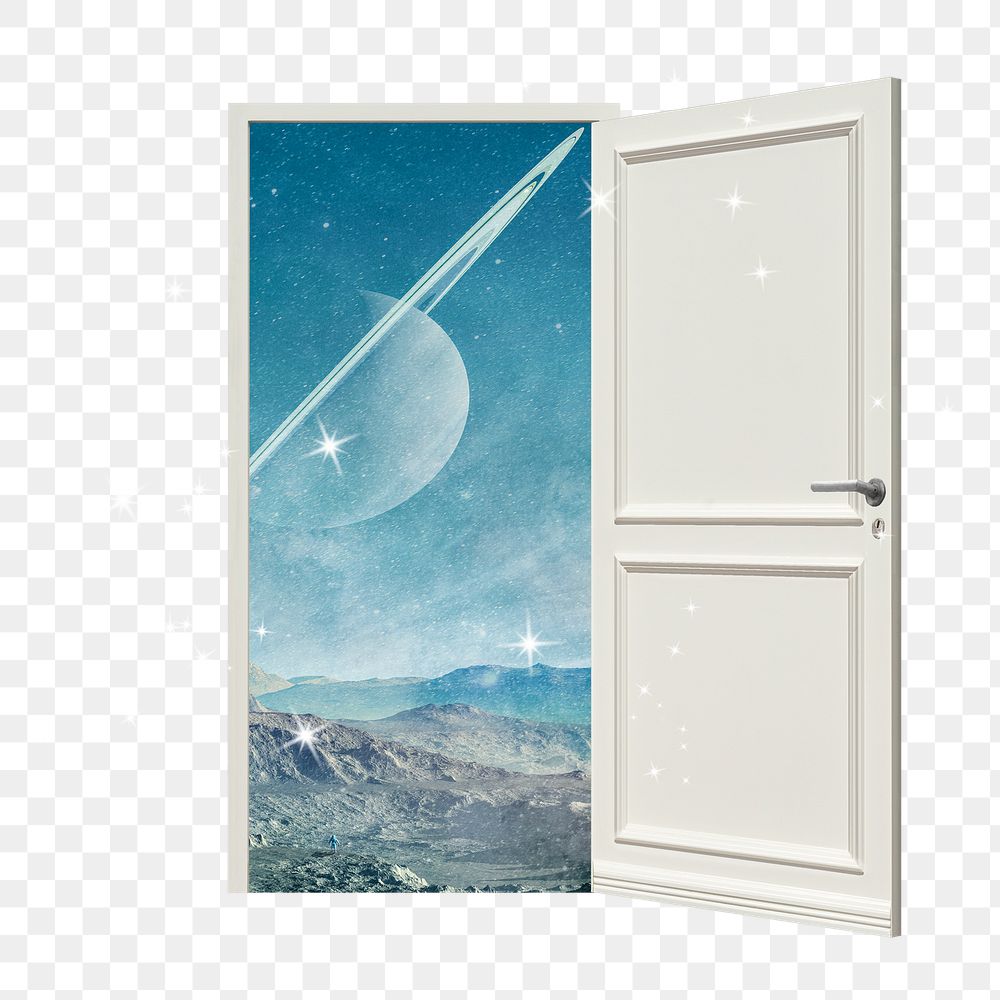 Png portal to space door clipart, surrealism art on transparent background