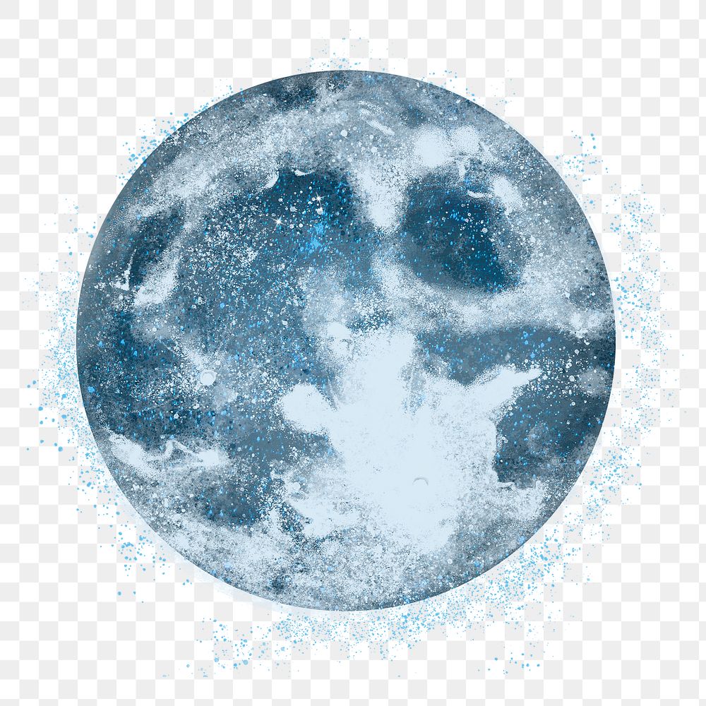 Blue moon png sticker, abstract galaxy aesthetic on transparent background