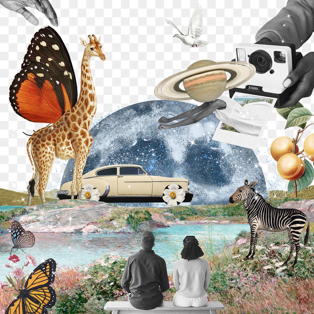 Aesthetic galaxy png collage, transparent background, surrealism art