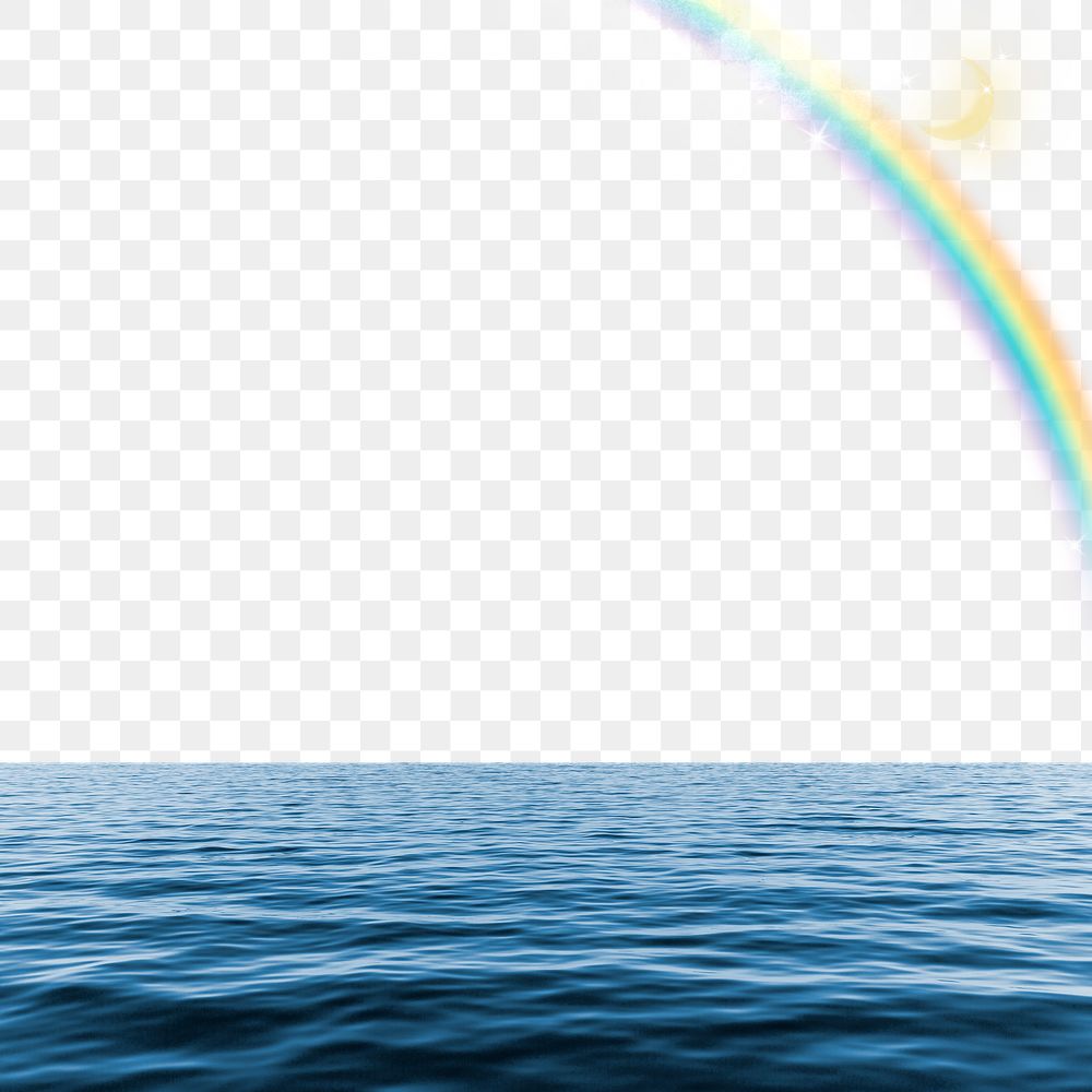 Rainbow ocean png border, transparent background, nature aesthetic collage