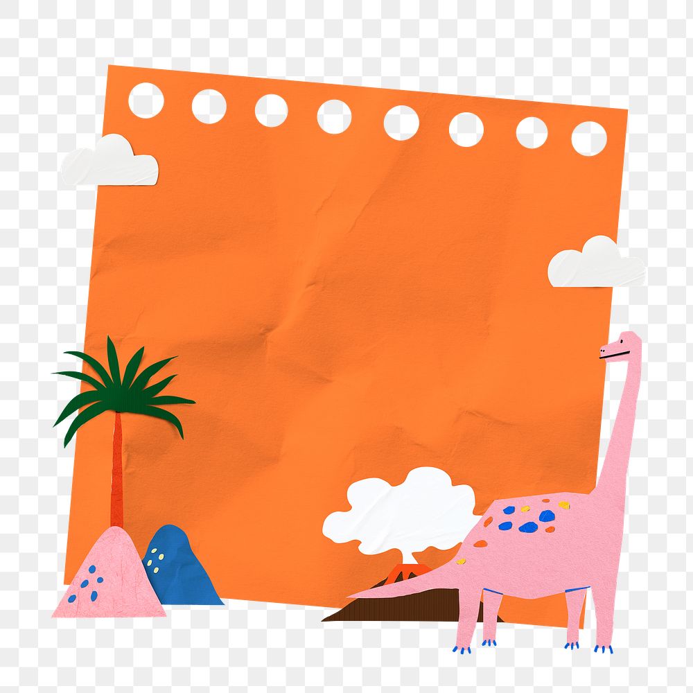 PNG animal paper craft border, crumpled orange note, copy space shape collage element, transparent background
