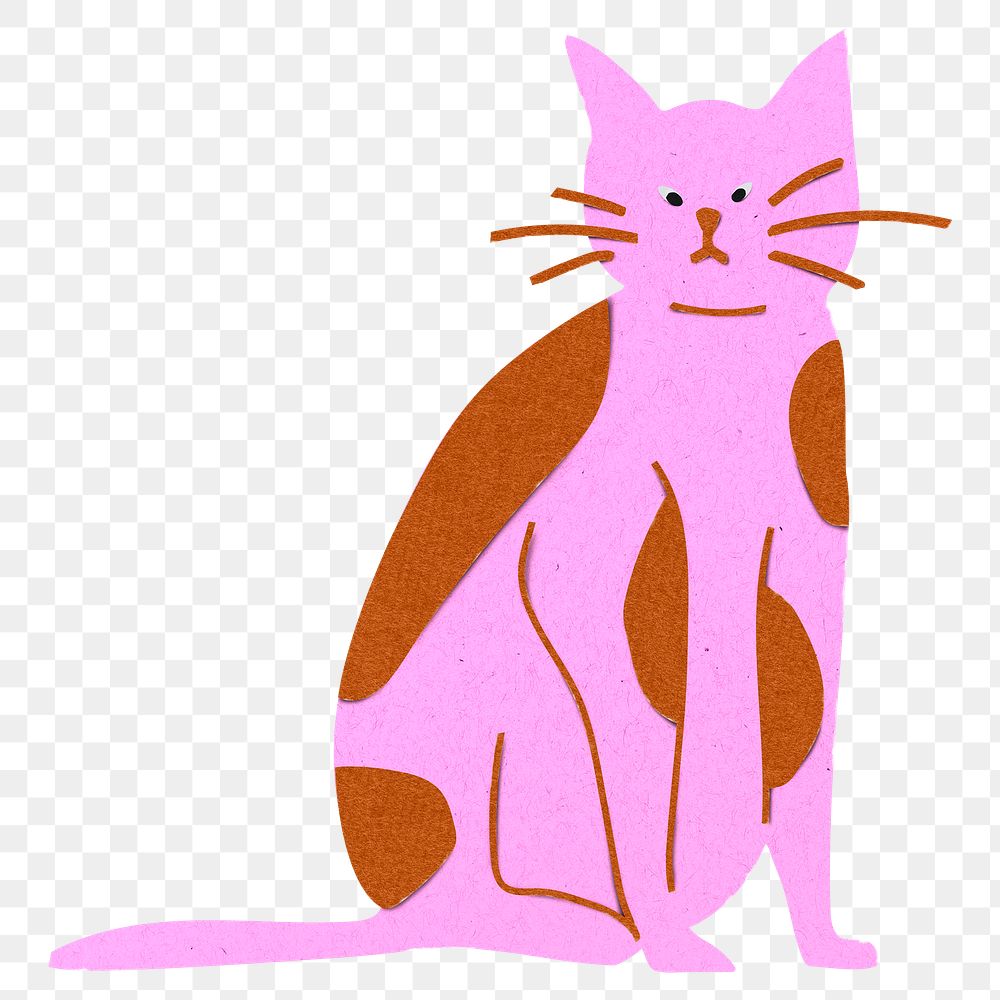 Pink cat png, pet paper craft clipart, transparent background