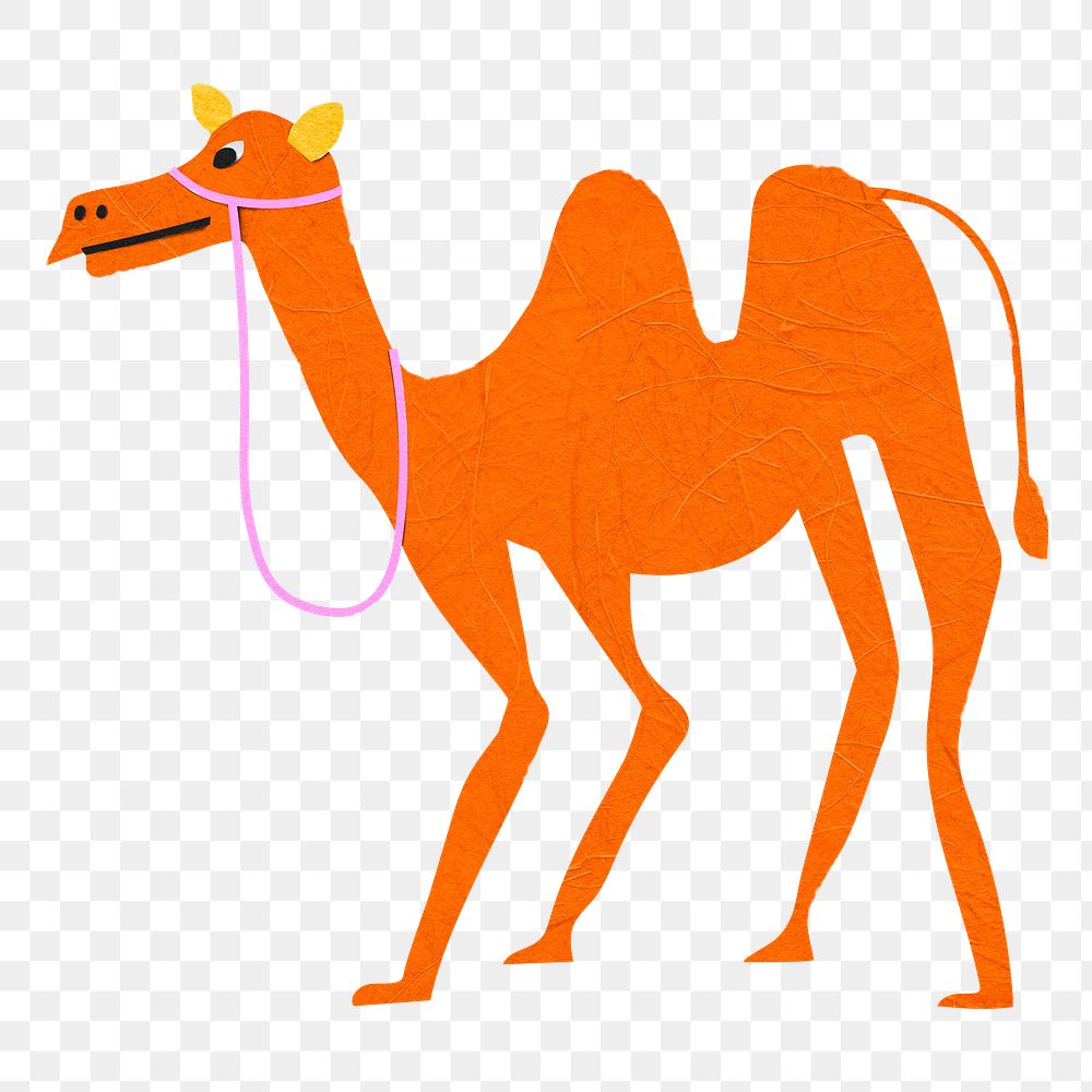 Orange camel png, paper craft animal clipart, transparent background