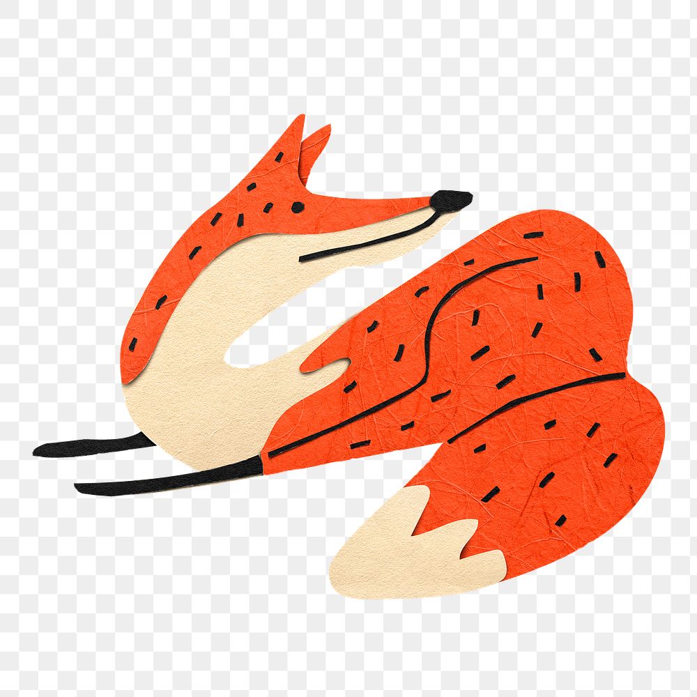 Fox png, paper craft wild animal clipart, transparent background