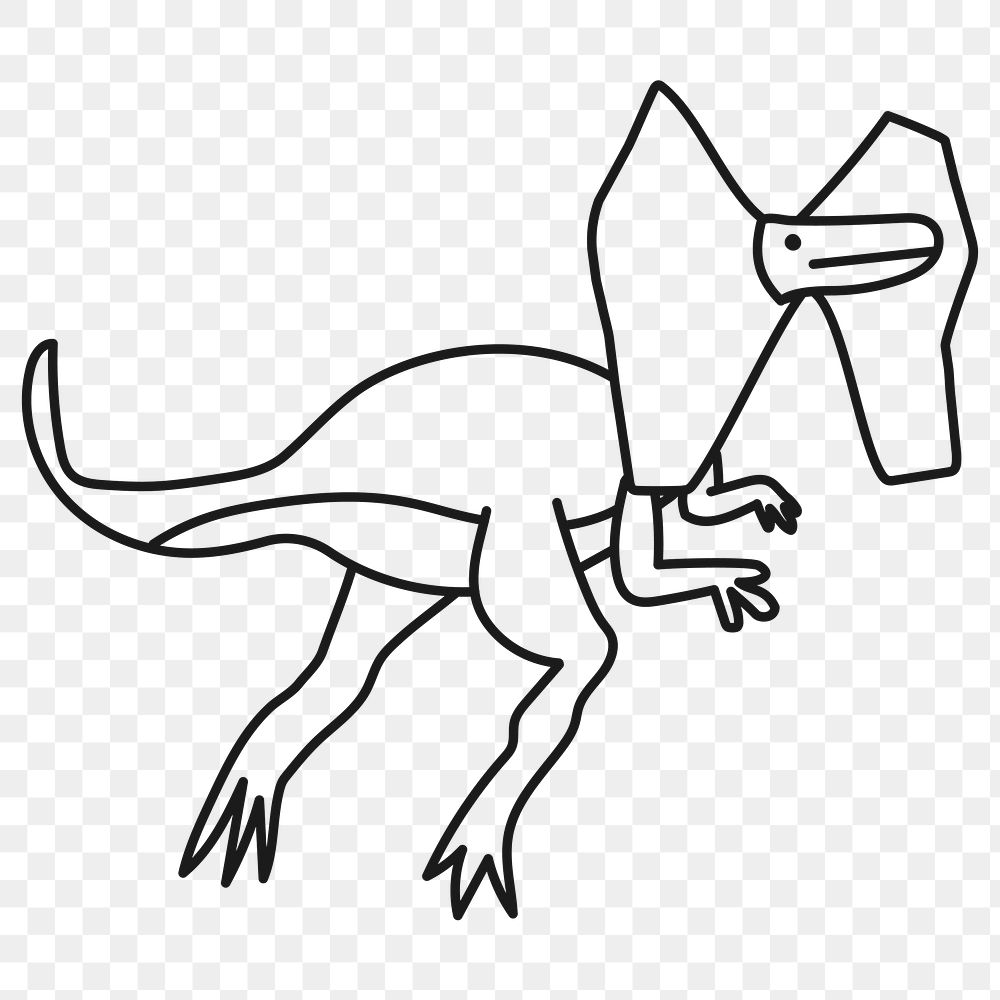 Dinosaur png, outline dilophosaurus clipart, transparent background