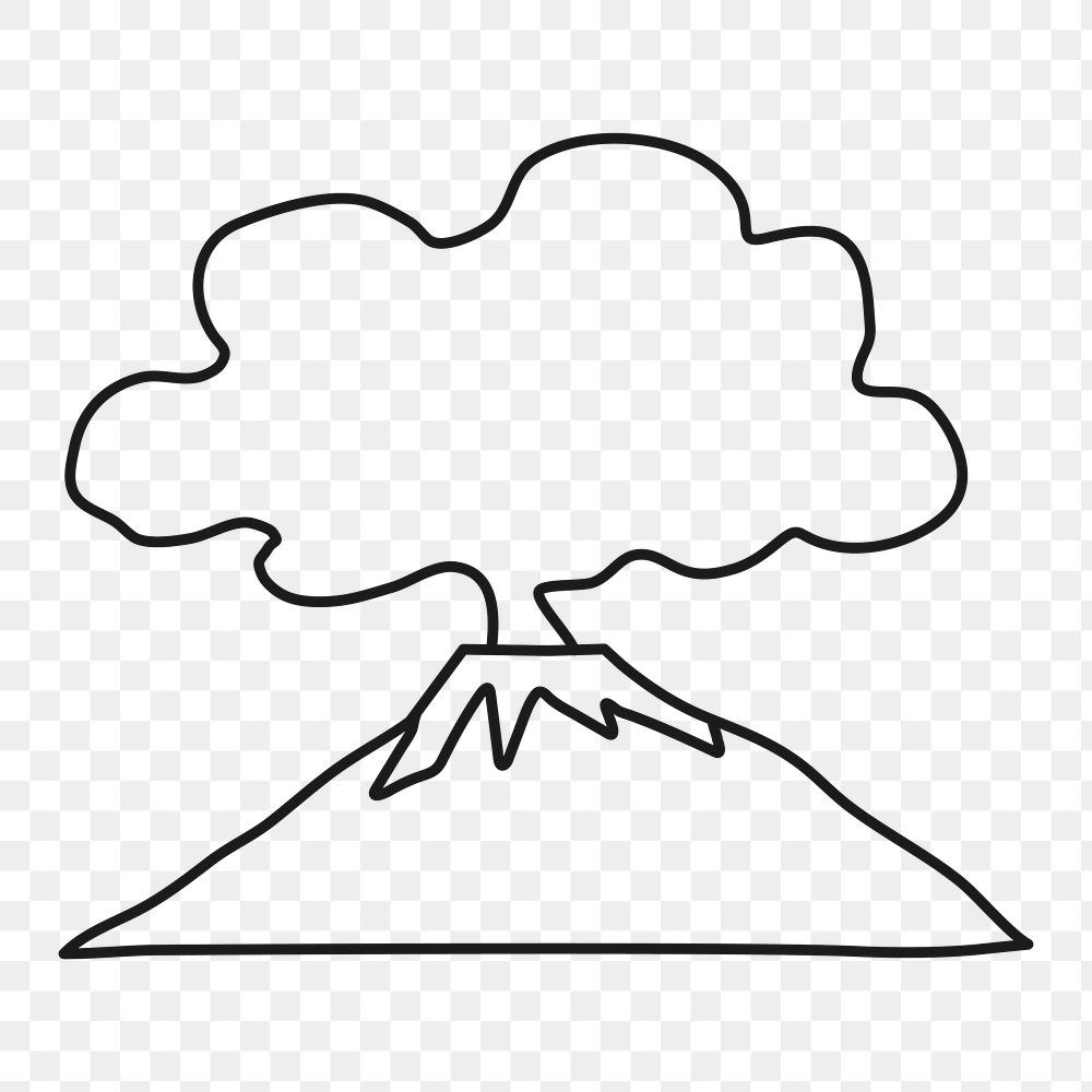 Volcano doodle png, eruption collage element, transparent background