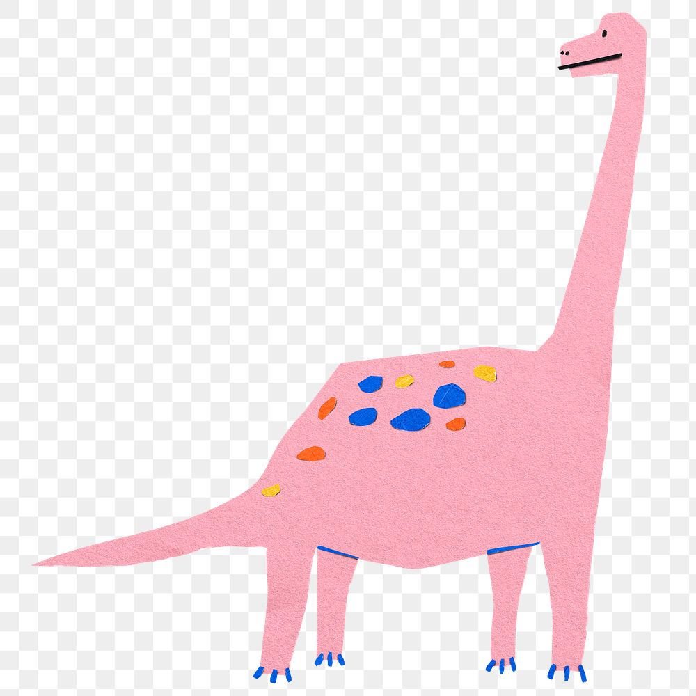 Pink dinosaur png, brachiosaurus paper craft clipart, transparent background