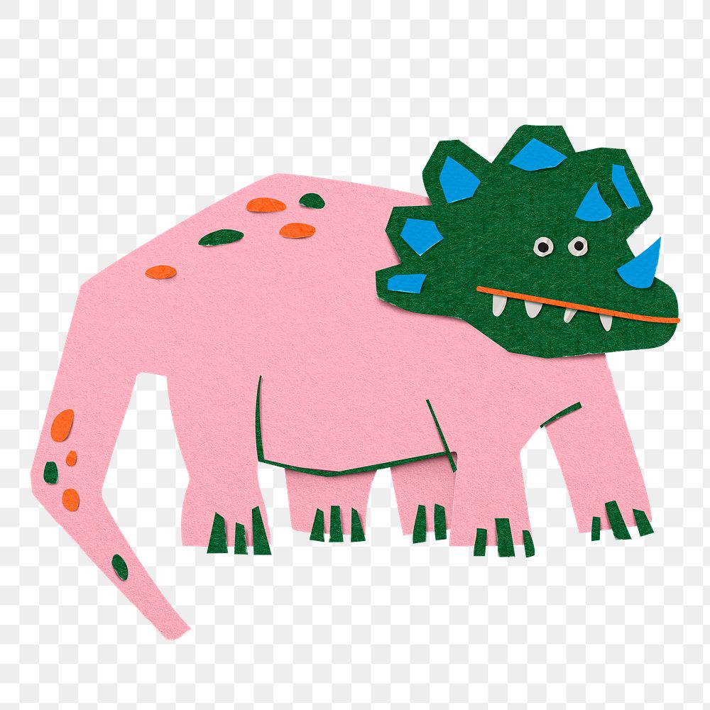 Pink dinosaur png, triceratops paper craft clipart, transparent background
