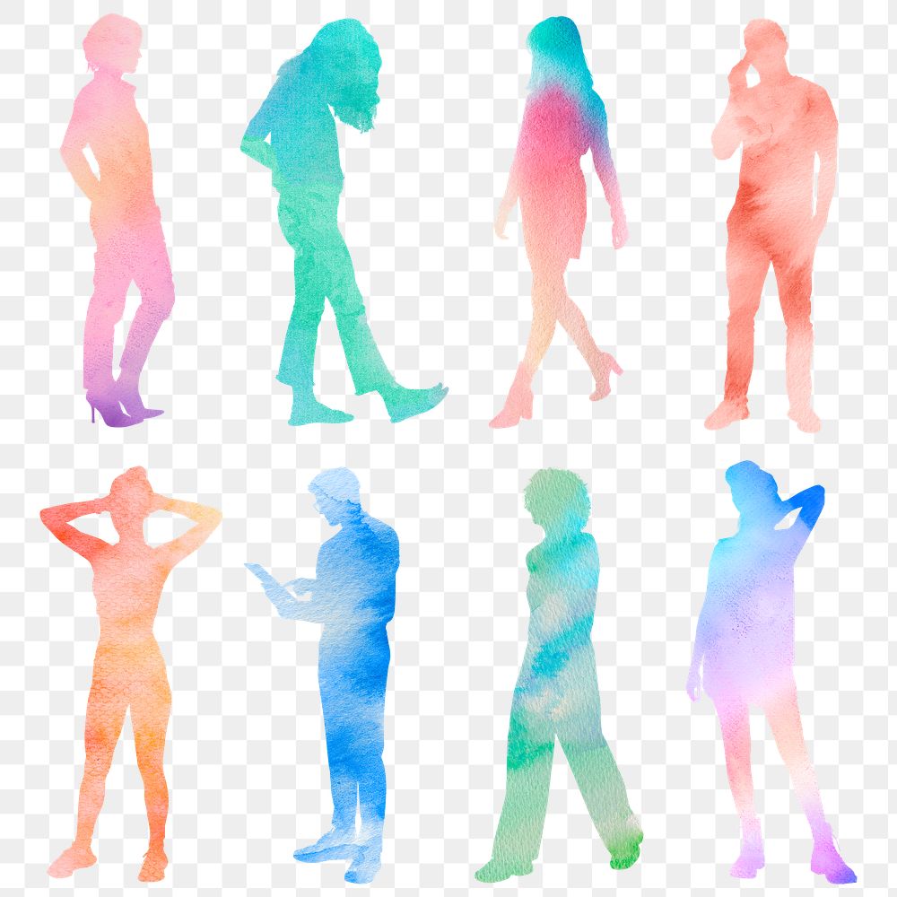 Aesthetic people png silhouette clipart, full body gesture set