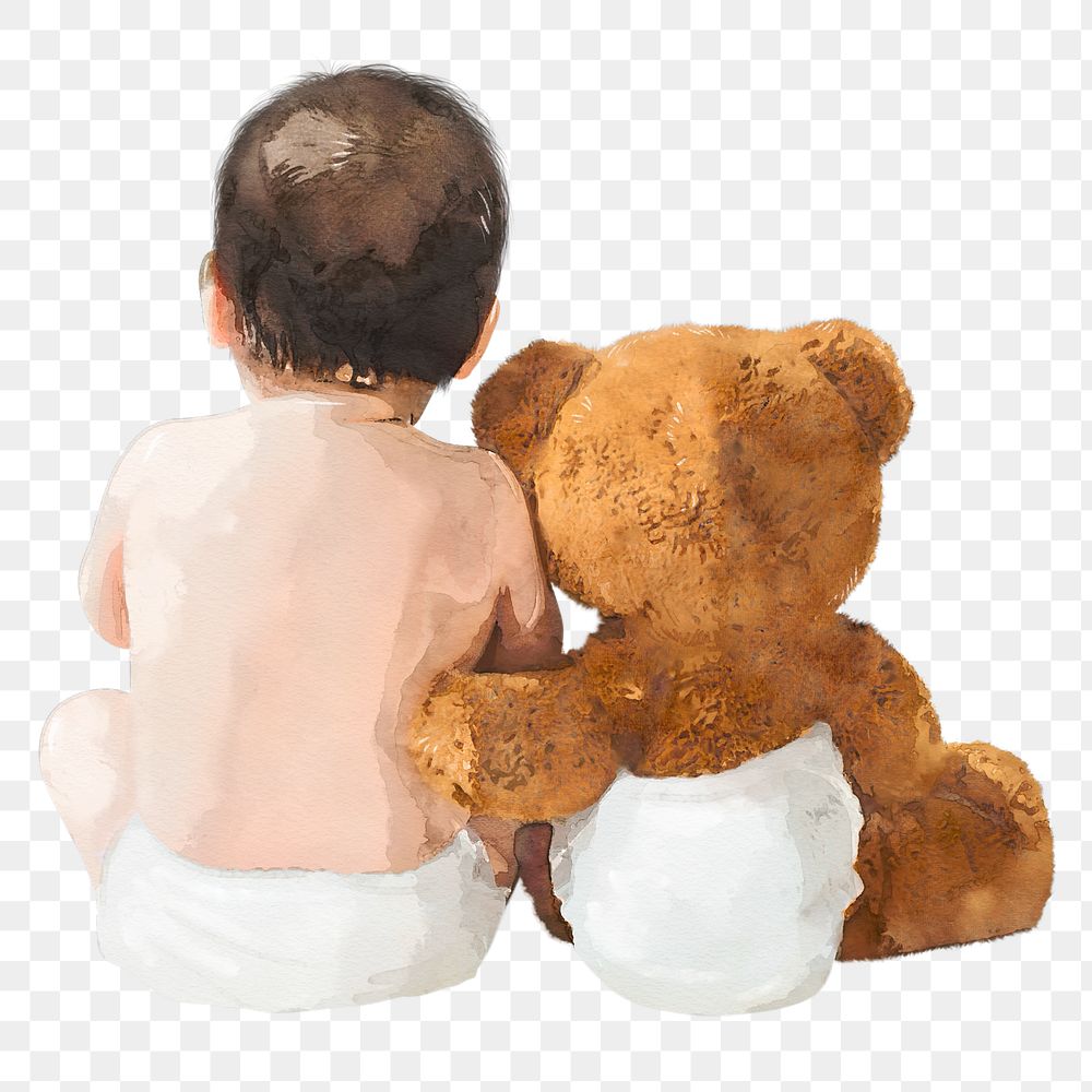 Baby, teddy bear png clipart, child care, watercolor illustration