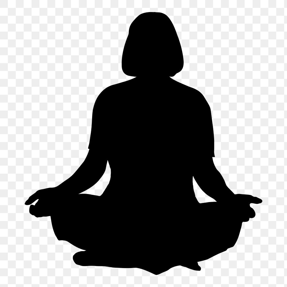 Lotus  png yoga pose silhouette, woman illustration in black design, transparent background