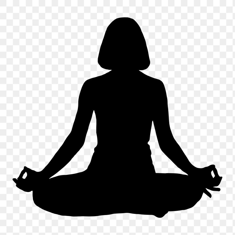 Lotus  png yoga pose silhouette, woman illustration in black design, transparent background