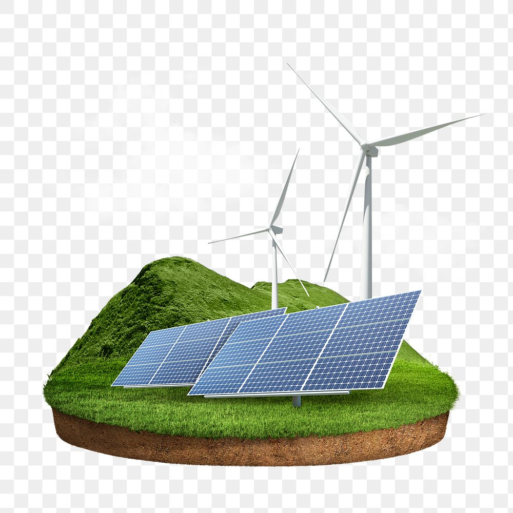 Renewable energy png floating island, environment & sustainability, transparent background 