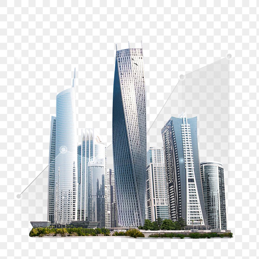 Office buildings png sticker, skyline & skyscrapers, transparent background