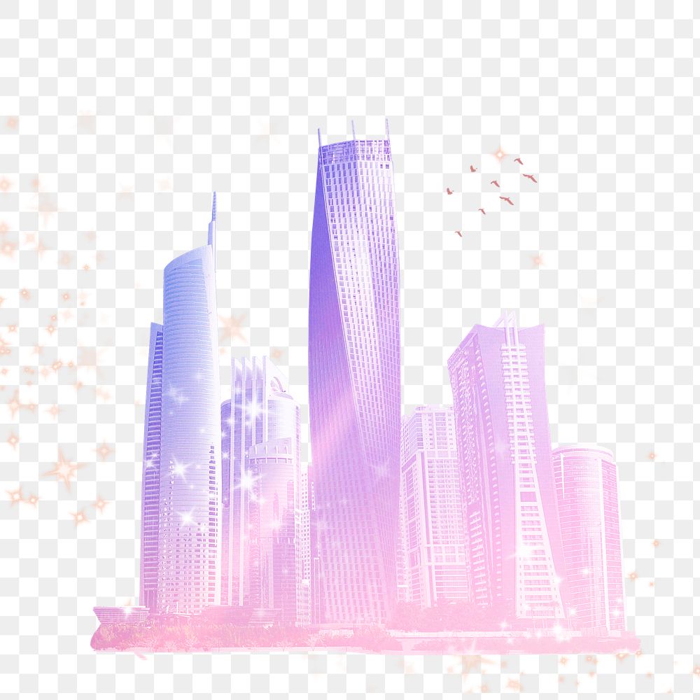 Aesthetic city skyline png sticker, transparent background