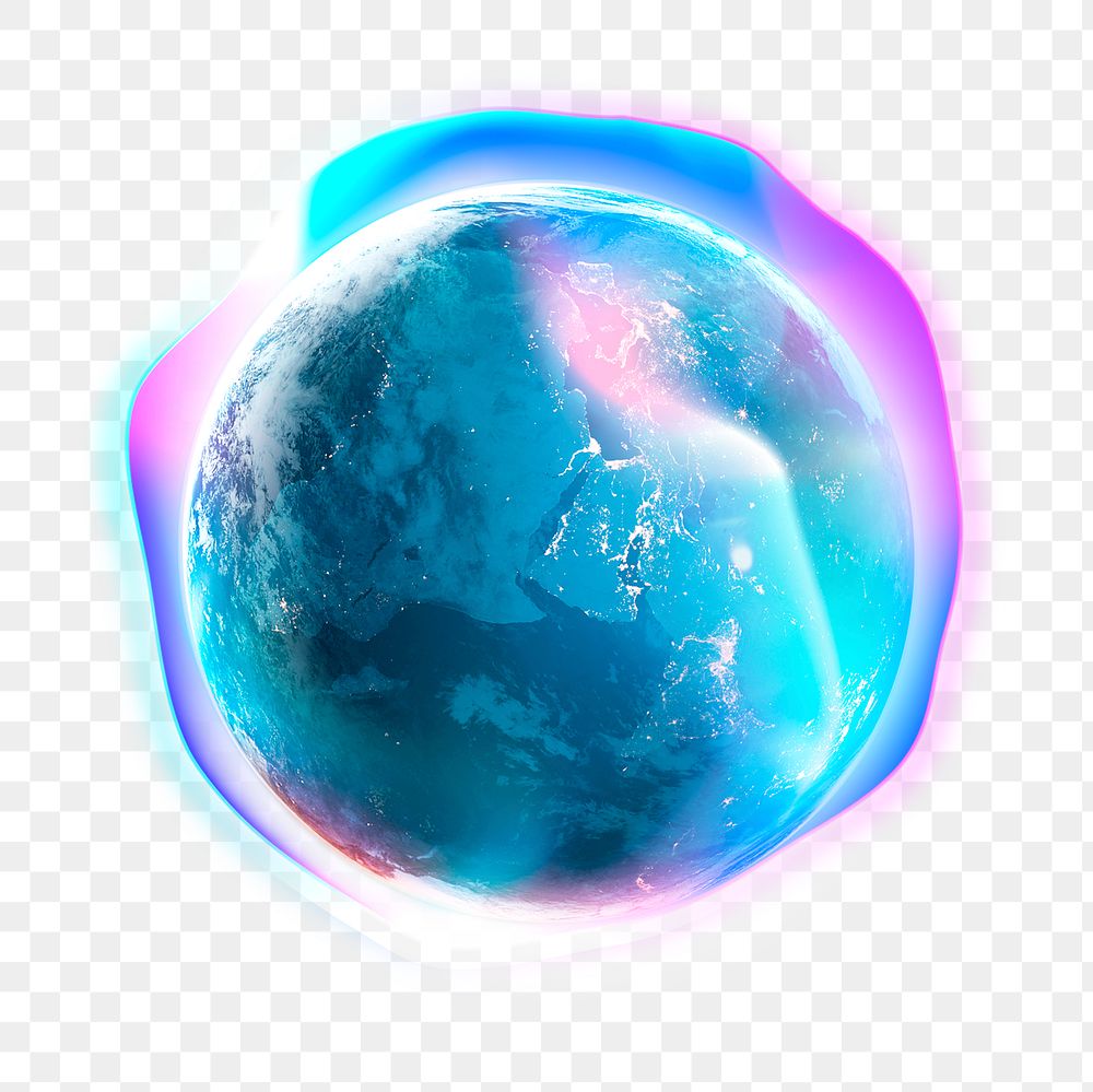 Neon globe png sticker, transparent background