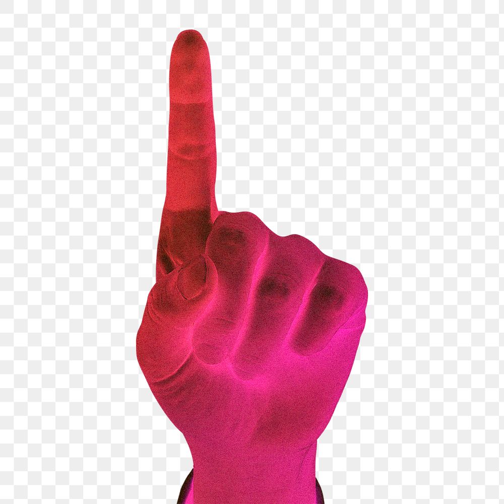 Pink neon hand png sticker, transparent background