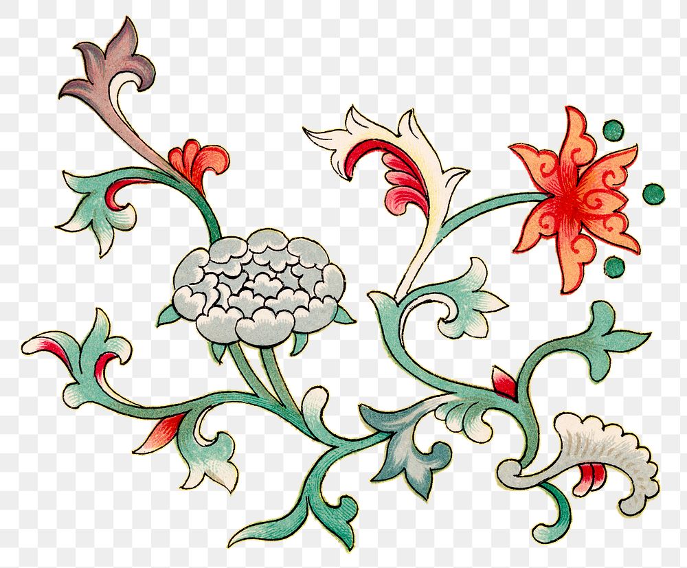 Oriental flower png sticker, decorative design element on transparent background