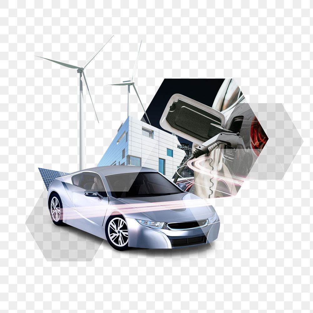 Electric car png, clean energy collage element, transparent background