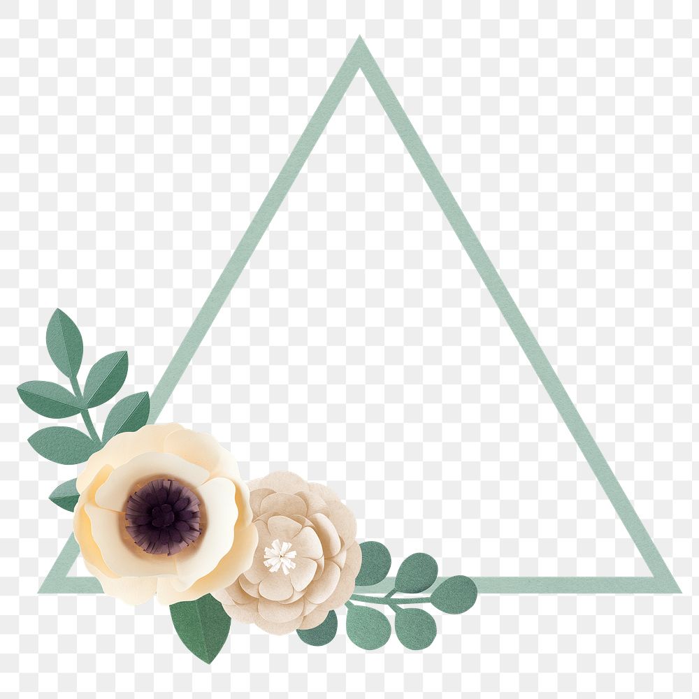 Papercraft flower on a green triangle badge design element
