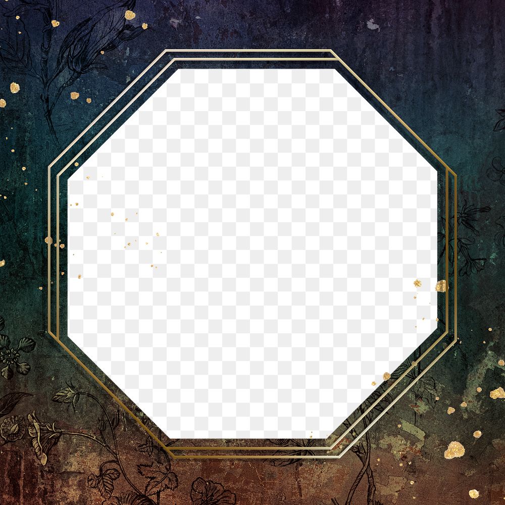 Octagon gold frame design element on a grunge background