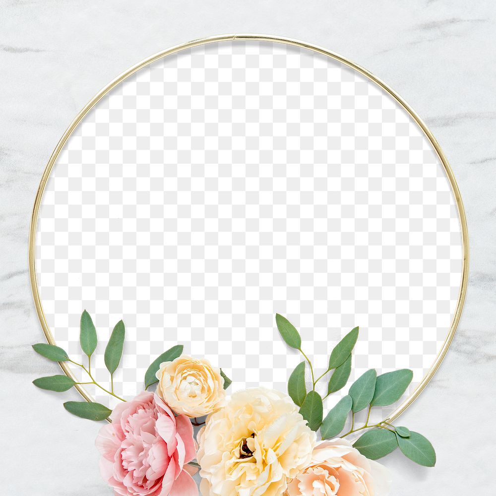 Golden round floral frame design element