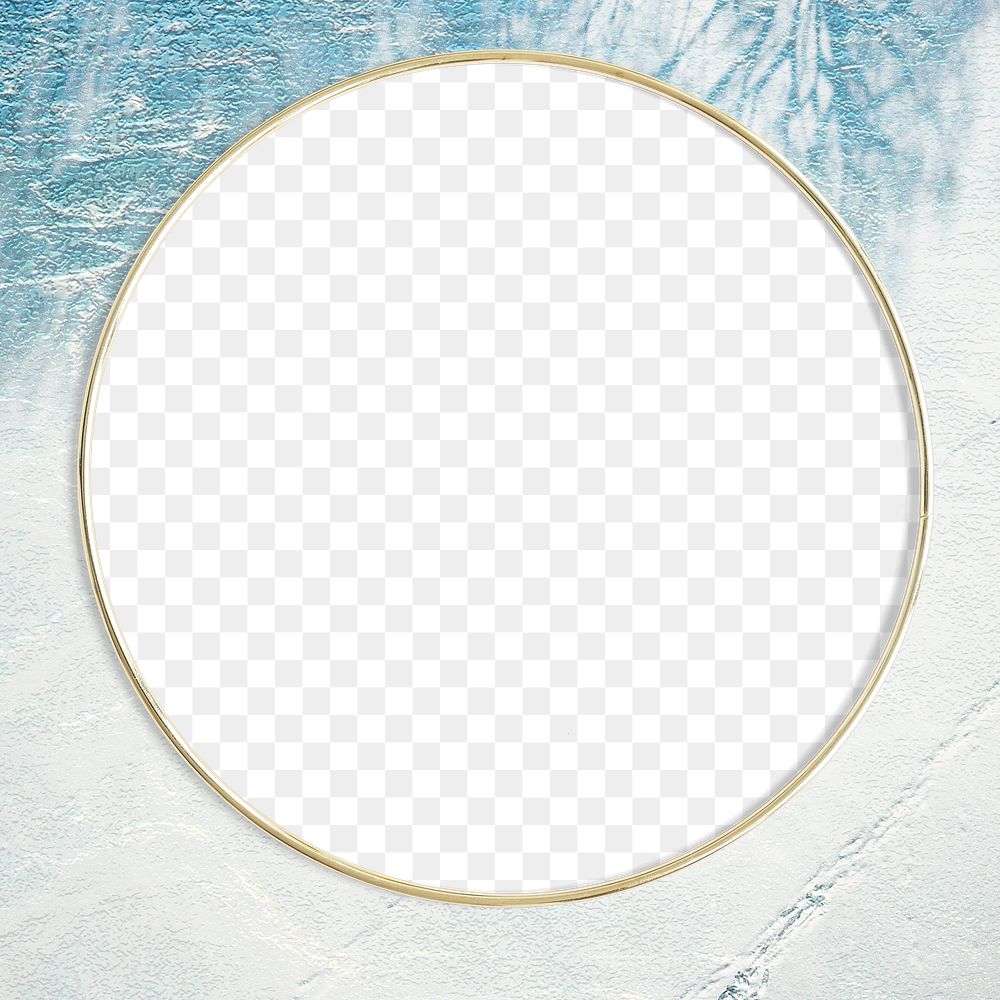 Round gold frame design element on a gray background