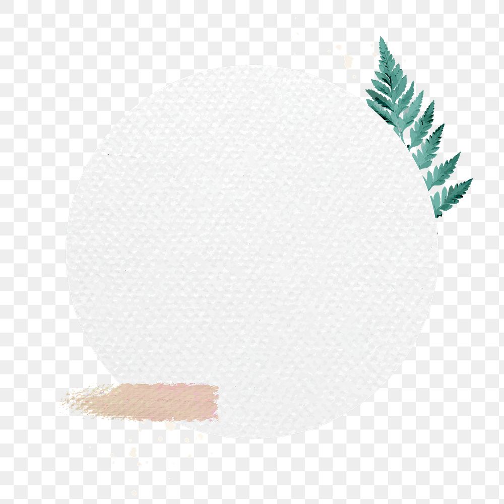 Circle frame png with green leaf and beige brush stroke