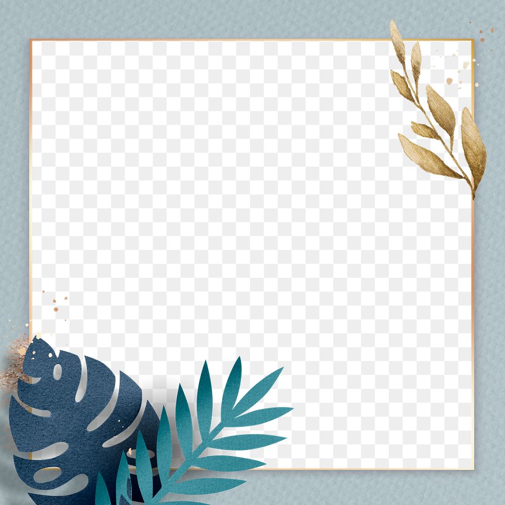 Blue monstera leaf on a gray frame design element