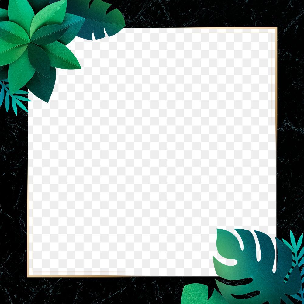 Monstera leaf border on a black frame design element
