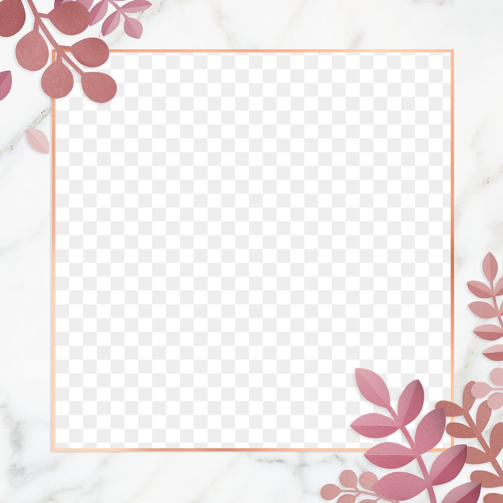 Pink leafy square golden frame design element