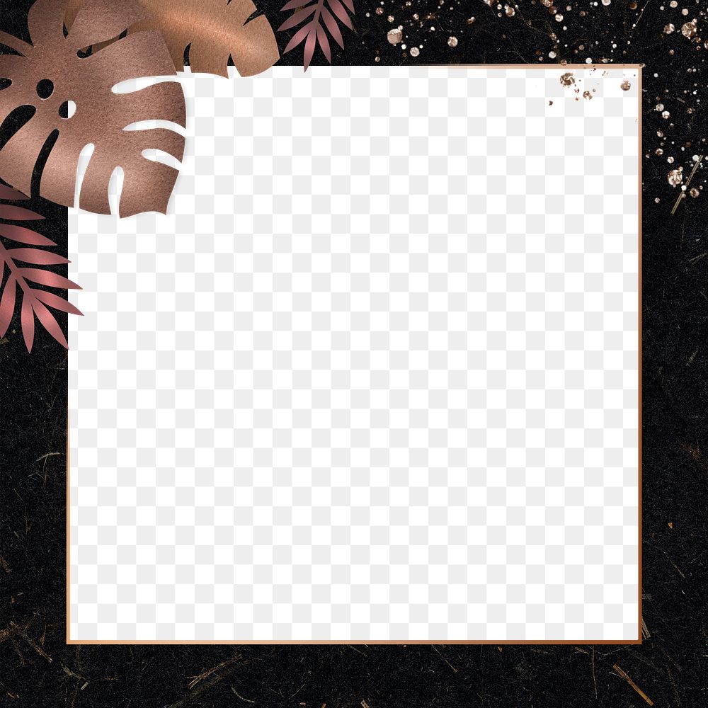 Copper monstera leaf on a black frame design element