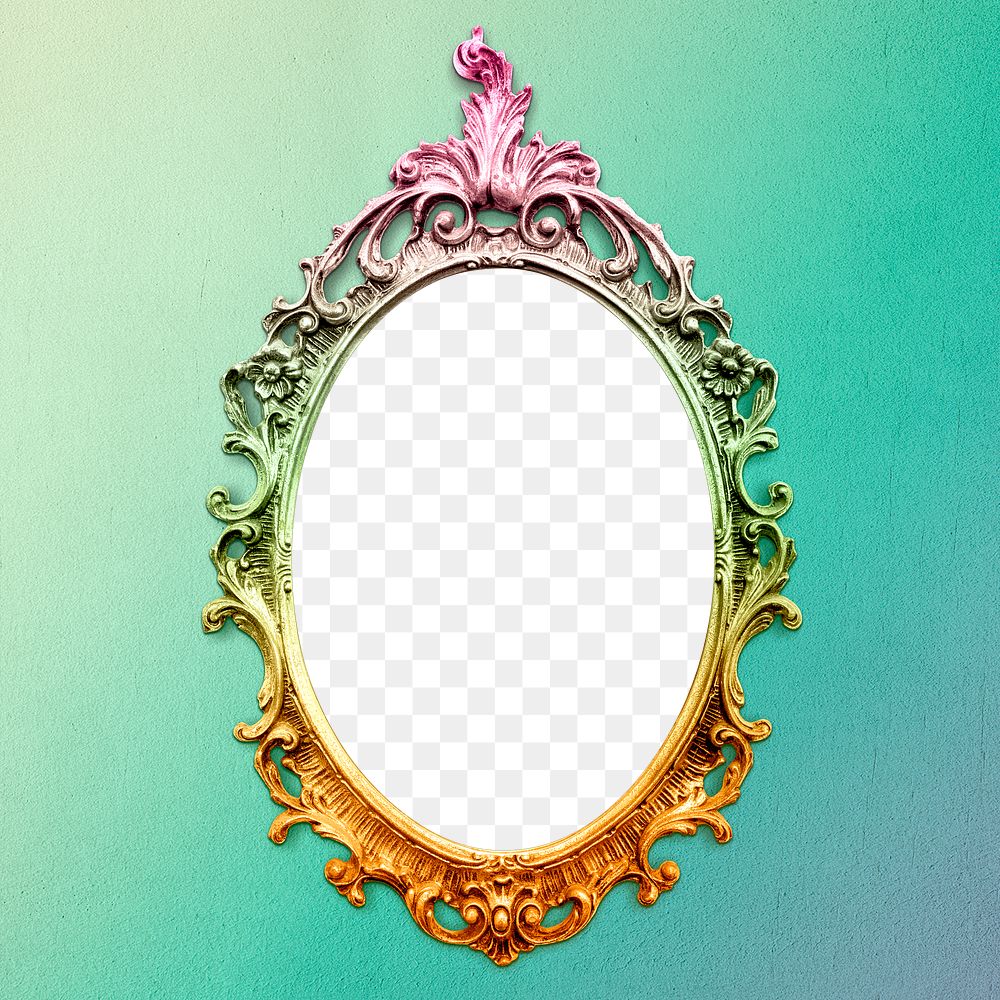 Baroque oval frame mockup on a gradient green background 