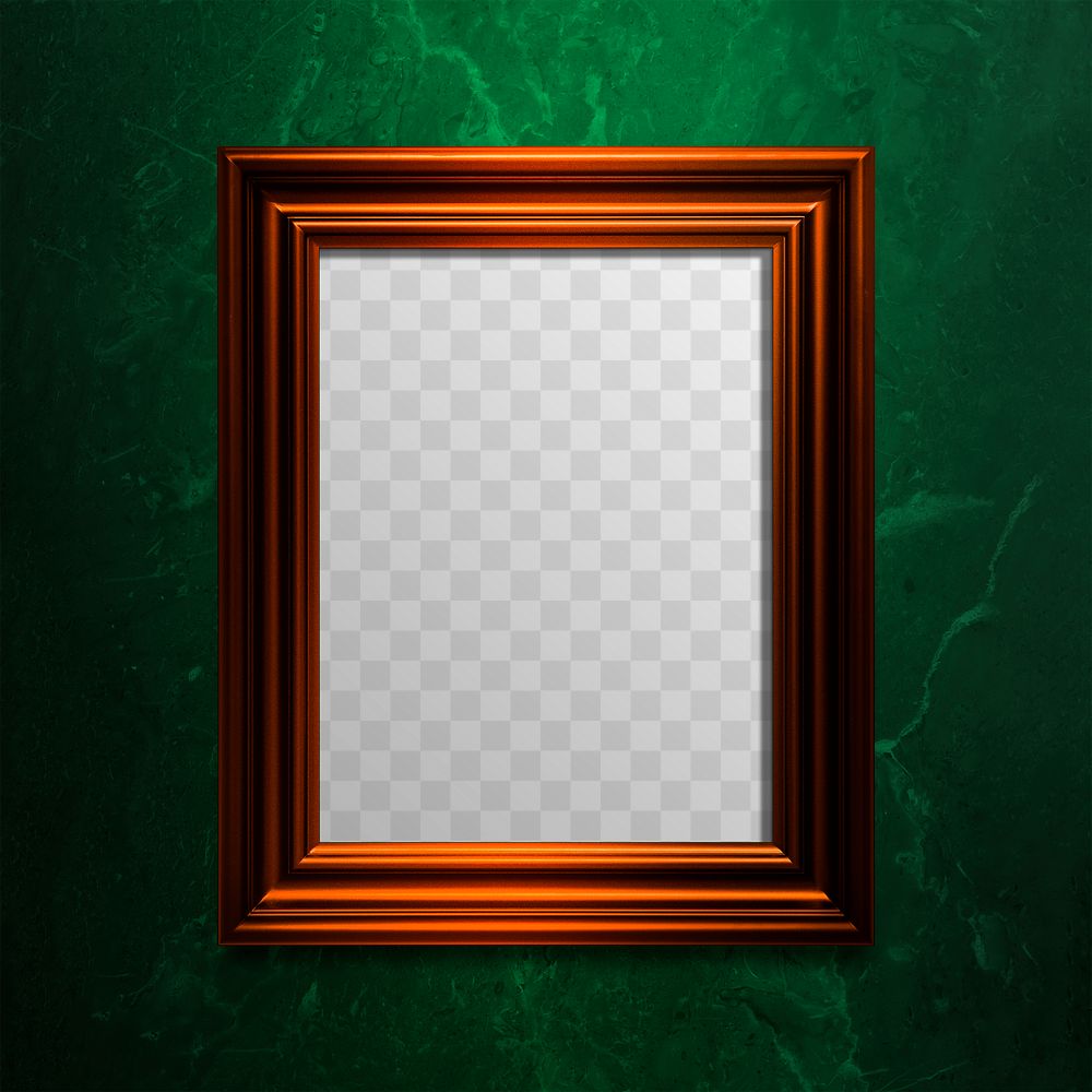 Copper photo frame mockup on a green background 