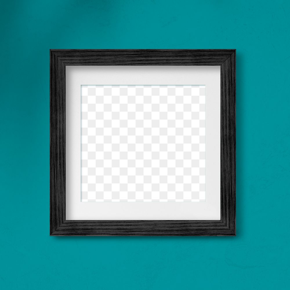 Black photo frame mockup on a teal background 