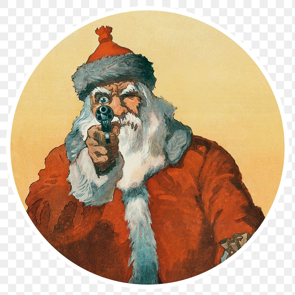 Santa Claus aiming a handgun sticker transparent png