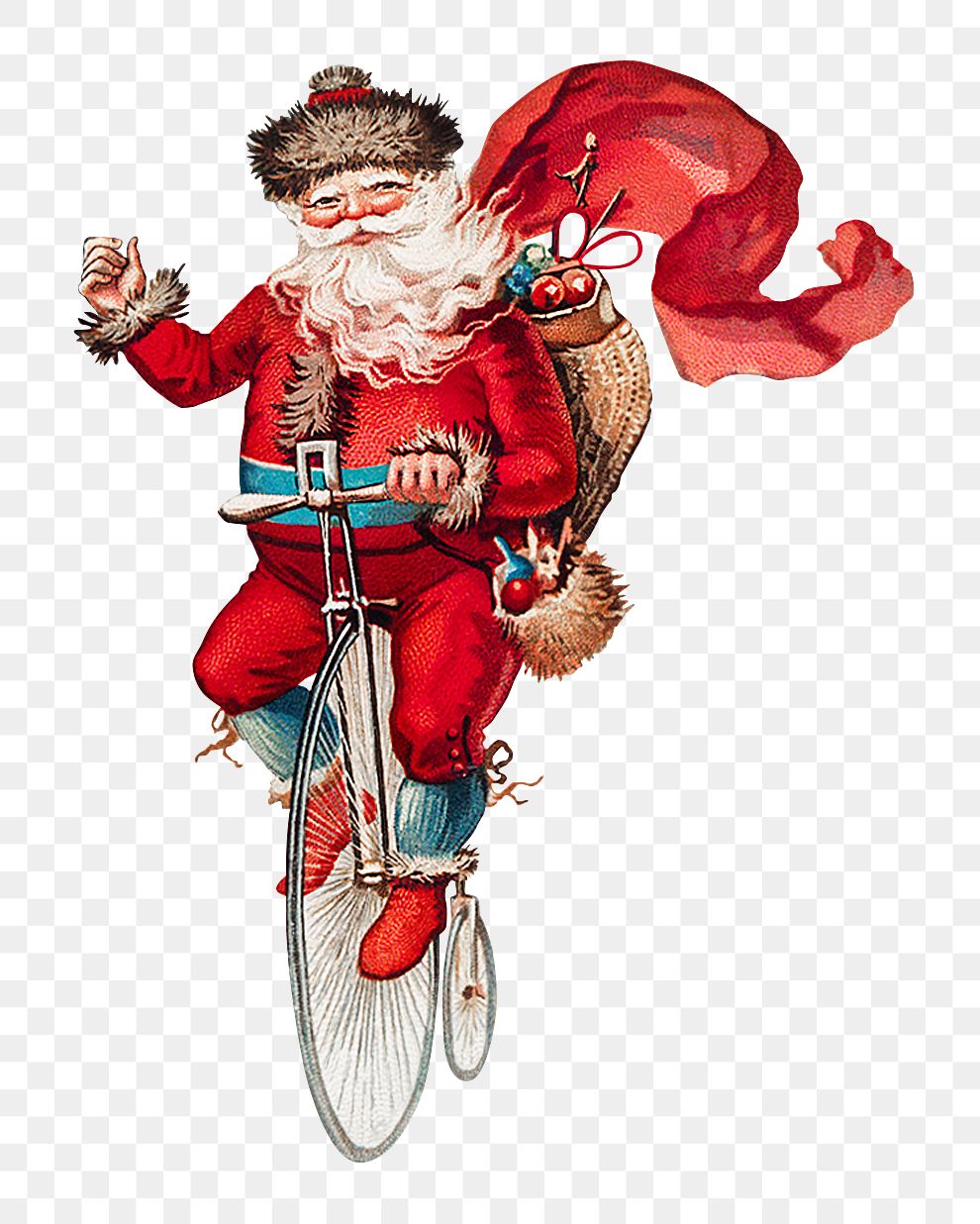 Santa Claus on a penny-farthing sticker transparent png