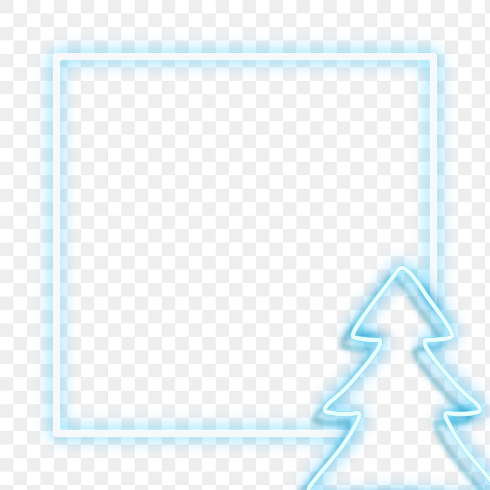 Blue neon Christmas tree frame transparent png