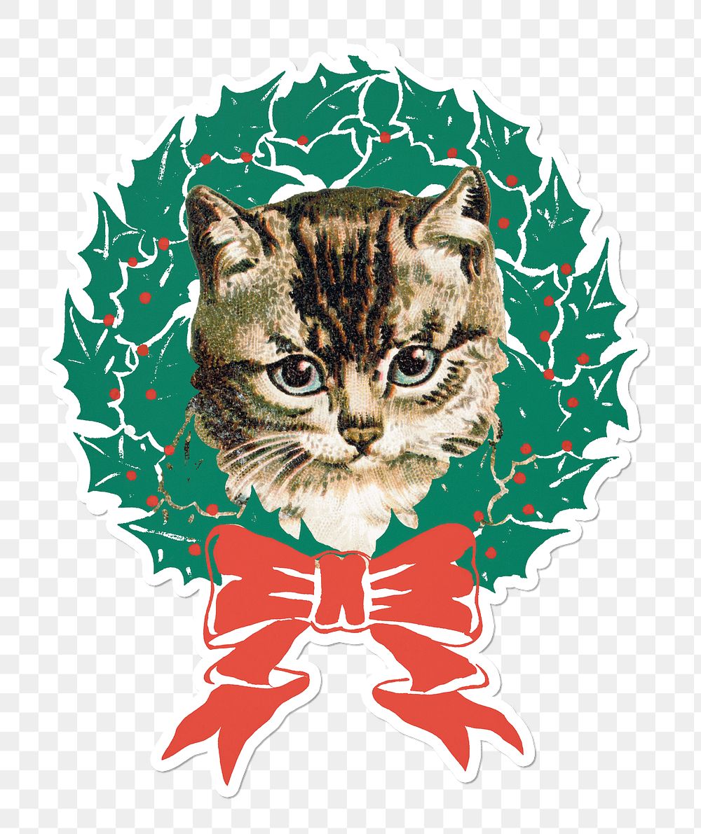 Cat in a Christmas wreath sticker transparent png