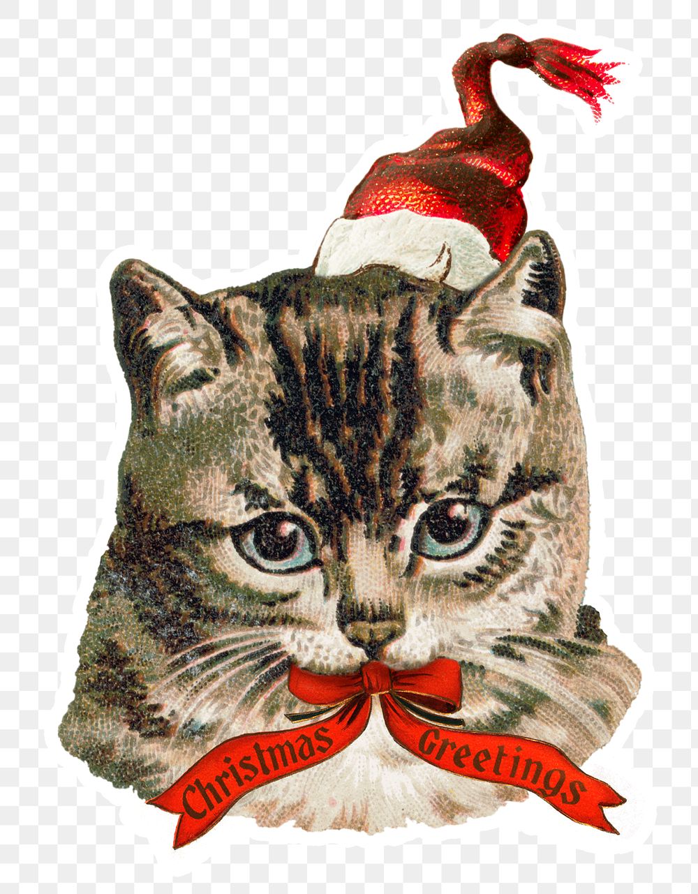 Cat wearing a Santa hat sticker