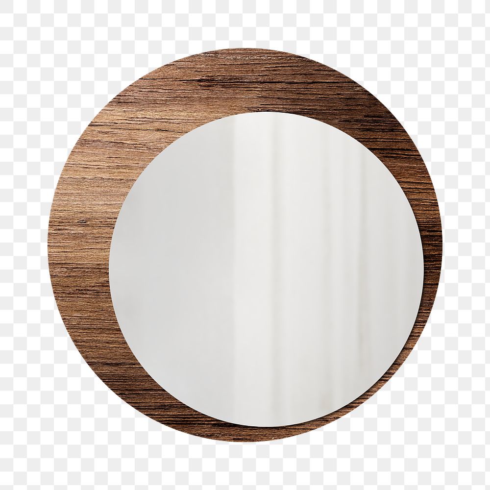 Circle mirror with a wooden backdrop transparent png